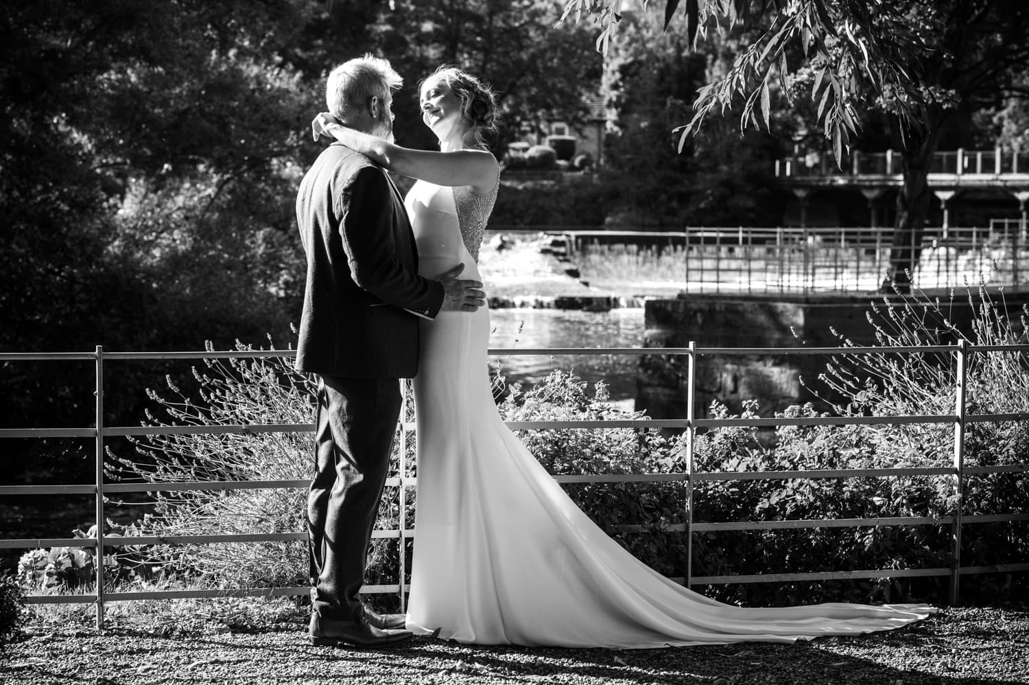 Bride and Groom outside West Mill wedding venue Derby
