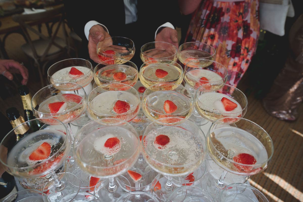 Champagne tower at wedding reception