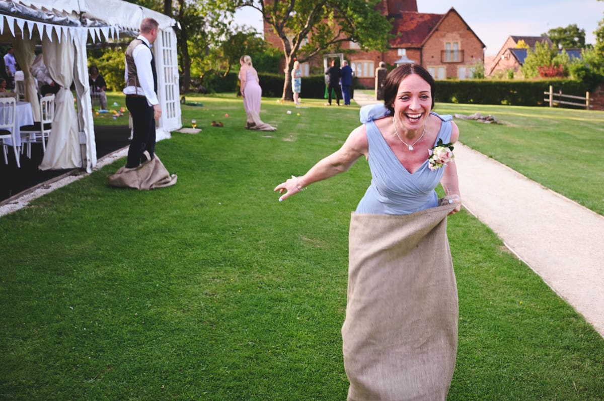 Sack race at a wedding
