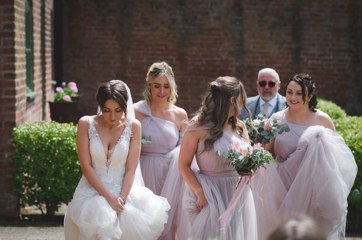 Bride party arriving at Thorpe Garden wedding