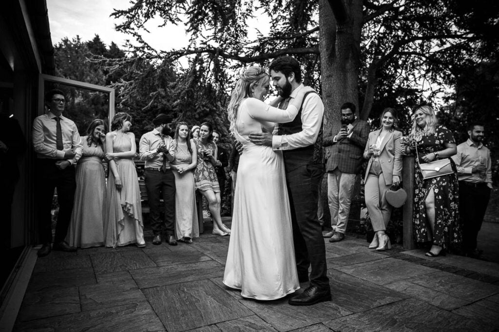 Gorcott Hall Wedding Photography first dance outside on the terrace