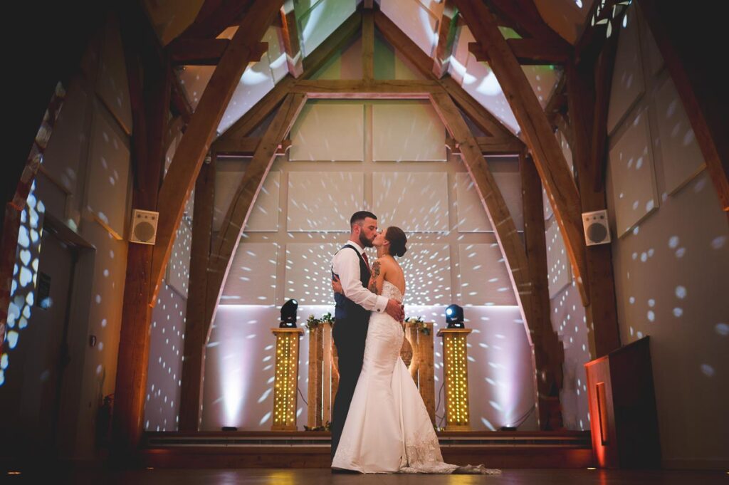 Bride and groom having their first dance at Mill Barns, Bridgnorth